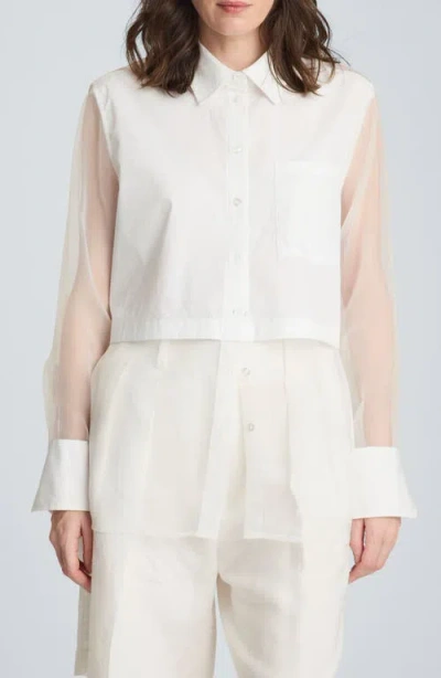 Kenneth Cole Tie Back Cotton Blend Button-up Shirt In Neutral