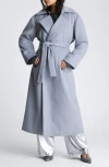 Kenneth Cole Tie Belt Brushed Felt Trench Coat In Light Heather Grey