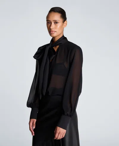 Kenneth Cole Tie Neck Blouse With Voluminous Sleeves In Black