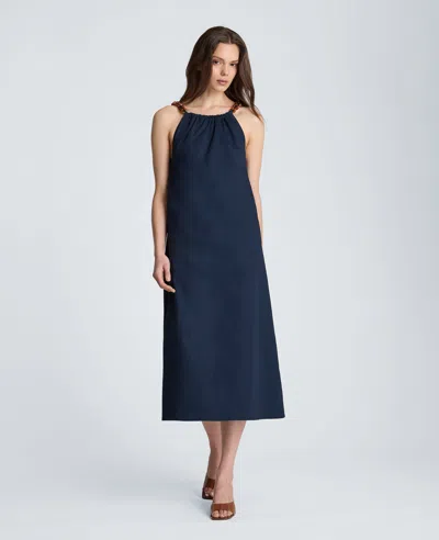Kenneth Cole Tortoiseshell Tie Halter Midi Dress In Blue