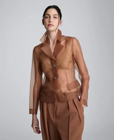 Kenneth Cole Transparent Notch Jacket With Flap Pockets In Brown