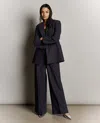 Kenneth Cole Twill Crisscross Waistband Wide Leg Trouser Pant In Black