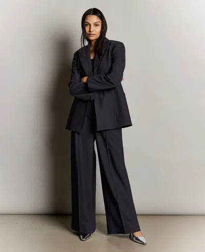 Kenneth Cole Twill Crisscross Waistband Wide Leg Trouser Pant In Black