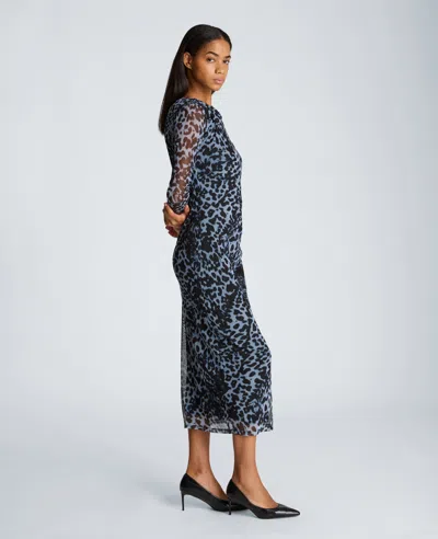 Kenneth Cole Twist Bodice Midi Long Sleeve Dress In Blue