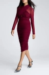 Kenneth Cole Twist Front Mesh Midi Dress With Side Rouching In Wineberry