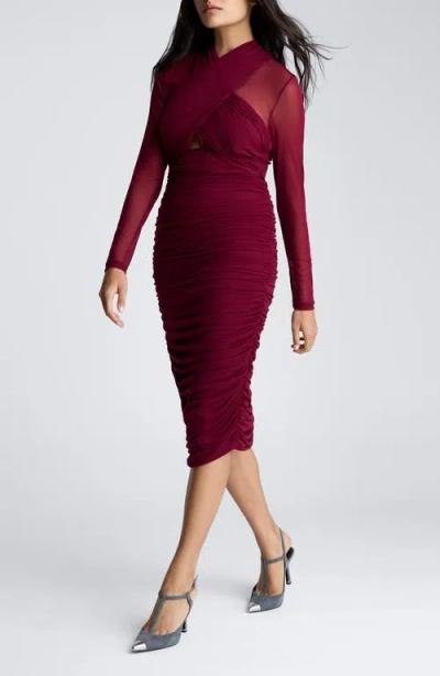 Kenneth Cole Twist Front Mesh Midi Dress With Side Rouching In Multicolor