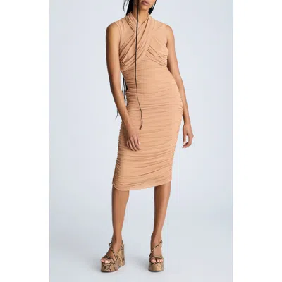Kenneth Cole Twist Front Sleeveless Body-con Dress In Dark Honey