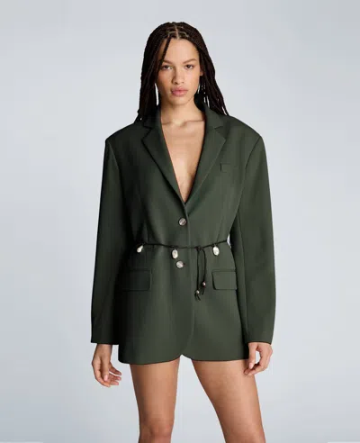 Kenneth Cole Two Button Boyfriend Jacket With Flap Pockets In Green