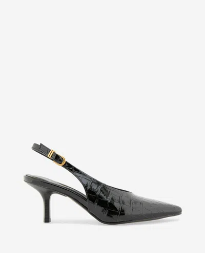 Kenneth Cole Ulysses Croco Patent Slingback Heel In Black