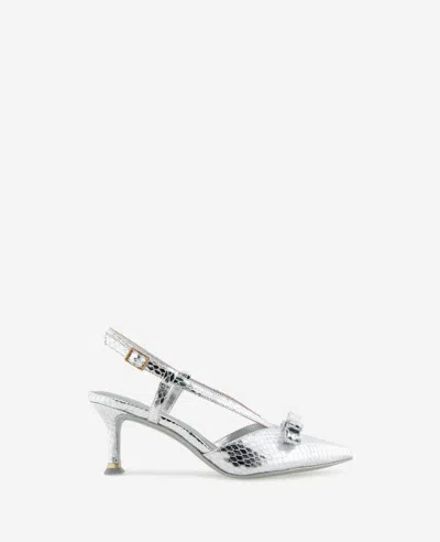 KENNETH COLE UMAYRA METALLIC SNAKE SLINGBACK KITTEN HEEL