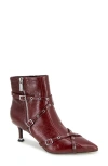 Kenneth Cole Umi Pointed Toe Moto Bootie In Rio Red Leather