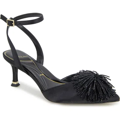 Kenneth Cole Umi Starburst Ankle Strap Pointed Toe Pump In Black Satin