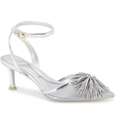 Kenneth Cole Umi Starburst Ankle Strap Pointed Toe Pump In Silver Mesh