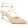 Kenneth Cole Umi T-strap Pointed Toe Pump In Buff Suede