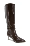 Kenneth Cole Utah Pointed Toe Knee High Boot In Chocolate Patent