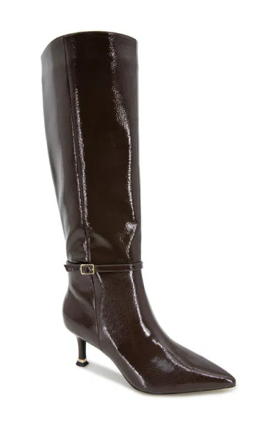 Kenneth Cole Utah Pointed Toe Knee High Boot In Chocolate Patent