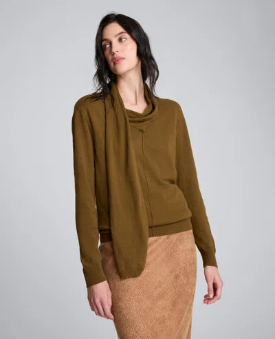 Kenneth Cole Cowl Neck Sweater With Attached Scarf In Multi