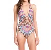 Kenneth Cole V-plunge Halter One Piece Swimsuit In Kkc Mojave In Multi