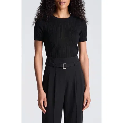 Kenneth Cole Variegated Rib Crewneck Sweater In Black