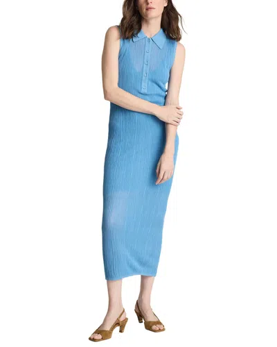 Kenneth Cole Variegated Rib Sleeveless Polo Dress In Blue