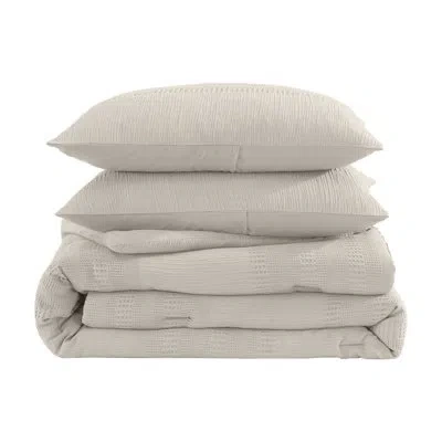 Kenneth Cole Variegated Waffle Solid Comforter Set In Beige