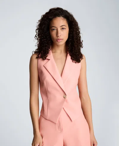Kenneth Cole Vegan Leather Fitted One Button Notch Collar Vest In Pink
