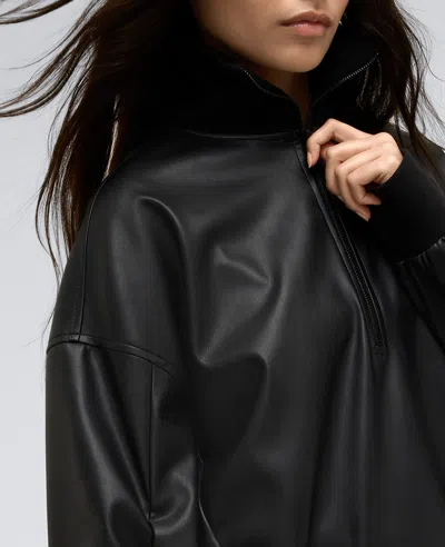 Kenneth Cole Vegan Leather Half Zip Pullover In Black
