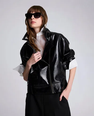 Kenneth Cole Vegan Leather Moto Jacket In Black