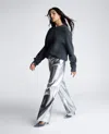 Kenneth Cole Vegan Metallic Fly Front Mid Rise Wide Leg Pant In Multicolor