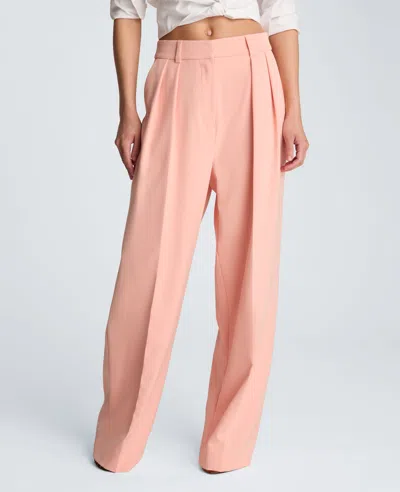 Kenneth Cole Vision Twill High Rise Fly Front Wide Leg Double Pleat Pant In Pink