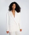 Kenneth Cole Washed Satin Double-breasted Boyfriend Jacket In White