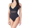 Kenneth Cole Weave Cross Back One Piece Swimsuit In Solid Black In Multi