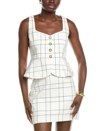 Kenneth Cole Windowpane Plaid Curved Peplum Vest In White