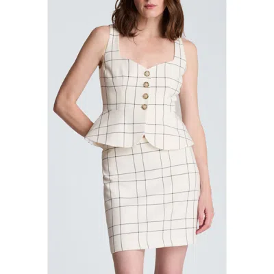 Kenneth Cole Plaid Curved Four Button Peplum Vest In White