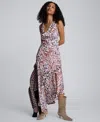 Kenneth Cole Abstract Animal Print Cowl Neck Asymmetric Dress In Pink