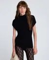 Kenneth Cole Asymmetrical Ribbed Mock Neck Sweater In Black