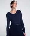 Kenneth Cole Asymmetrical Drape Front Long Sleeve Sweater In Blue