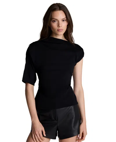 Kenneth Cole Women's Asymmetrical Draped Knit Sweater In Black
