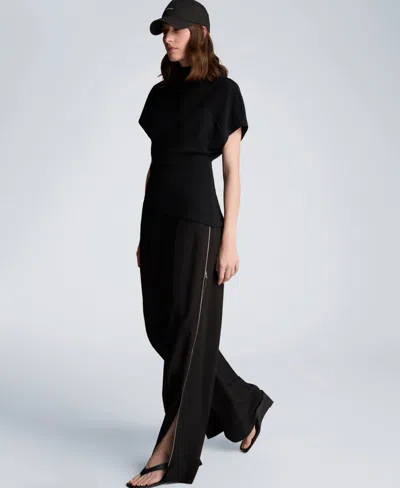 Kenneth Cole Women's Asymmetrical Hem Mock Neck T-shirt In Black