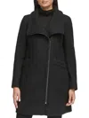 Kenneth Cole Asymmetric Zip Convertible Collar Bouclé Coat In Black
