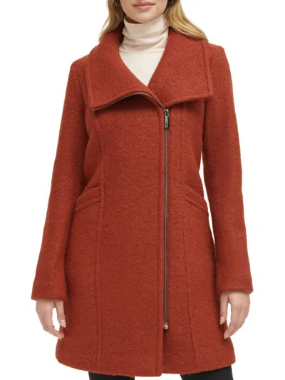 Kenneth Cole Women's Asymmetrical Zip Wool Boucle Coat In Paprika