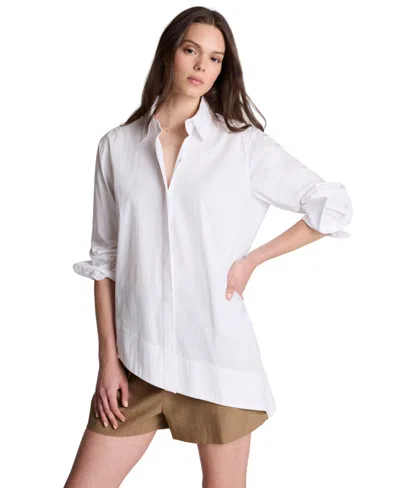 Kenneth Cole Women's Asymmetric-hem Poplin Shirt In Pure White