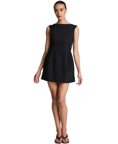 Kenneth Cole Women's Boat-neck Scoop-back Tweed Mini Dress In Black