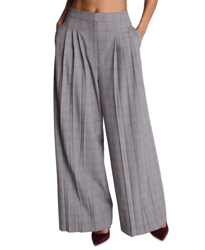 Kenneth Cole High Waist Triple Pleat Wide Leg Pants In Gray