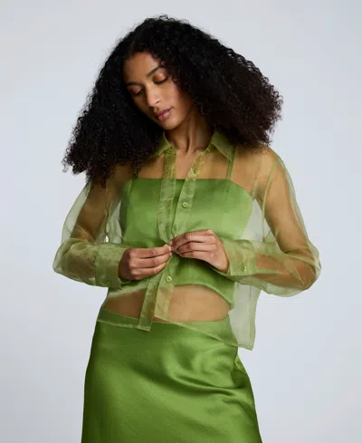 Kenneth Cole Women's Button-front Cropped Organza Shirt In Green