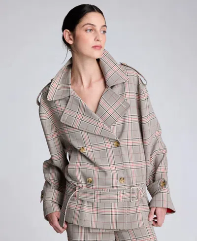 Kenneth Cole Women's Button Front Drop Wait Belted Trench Jacket In Gray