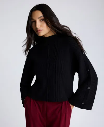 KENNETH COLE WOMEN'S BUTTON-SLEEVE MOCK NECK SWEATER