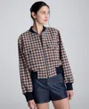 Kenneth Cole Check Patch Pocket Cropped Bomber In Brown