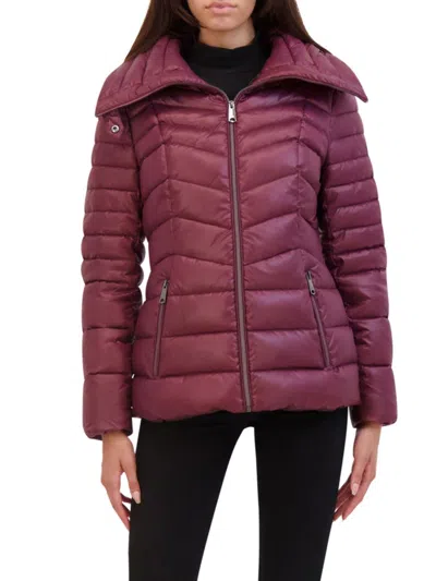 Kenneth Cole Women's Chevron Quilted Puffer Jacket In Wine