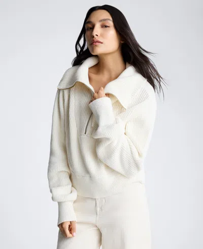 Kenneth Cole Women's Cotton Half-zip Ribbed Pullover Sweater In Oyster
